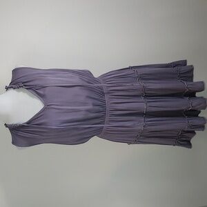 Elings Cool Grey Tie V-Neck Sleeveless A-Line Ruffle Trim Cotton Dress Size Med